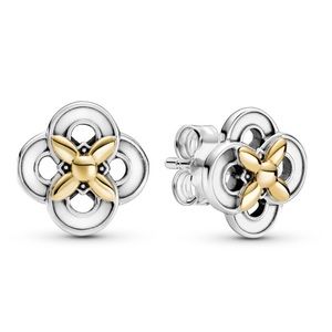 Pandora Silver and 14K Flower Earrings
